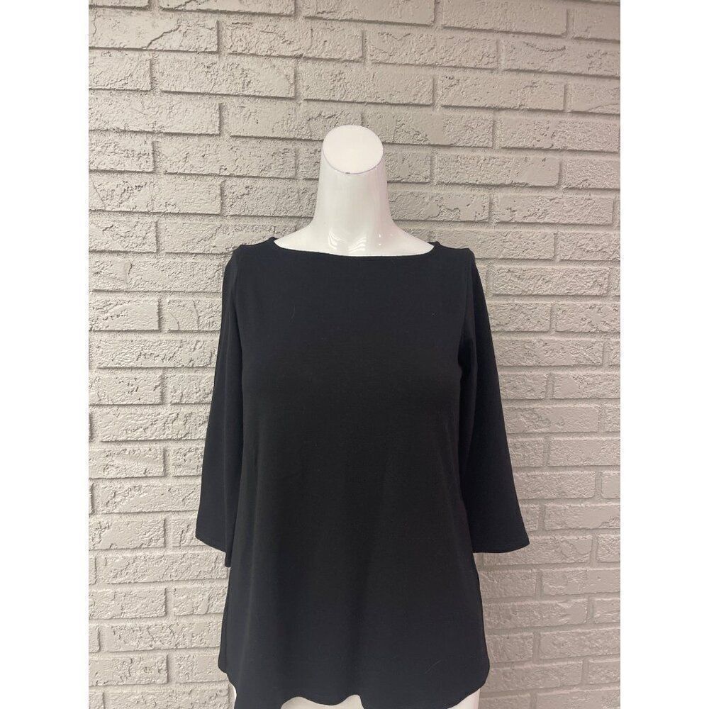 Eileen Fisher Women Petite Black Long Sleeve T-Shirt Size SP